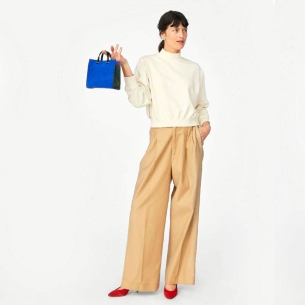 Clare V. | Le Drop Turtleneck Sweatshirt Cream Mock Neck Red Logo Graphic Small